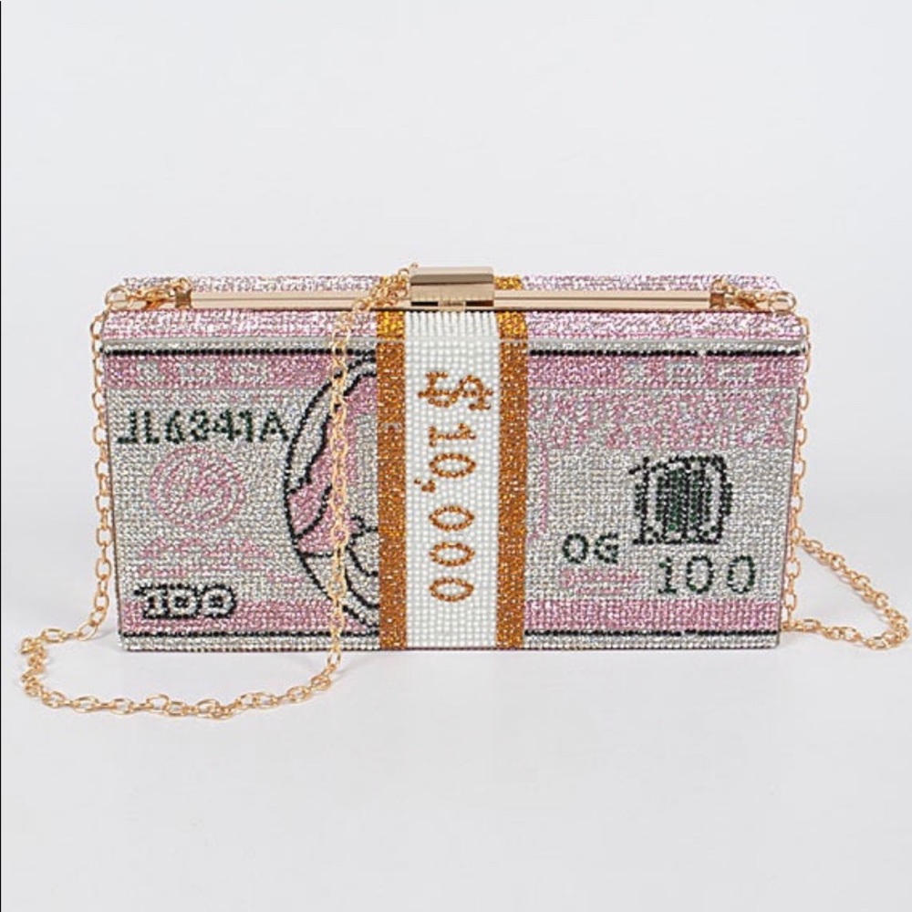 ✨HP✨Y2K pink clutch money bag with chain shoulder strap